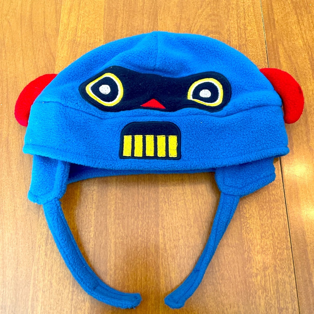Blue Robot Fleece Hat with Red Ears